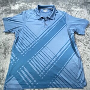 Under Armour Polo Shirt Mens 2XL Blue Stripe Heat Gear Regular Fit Golf Top Wick